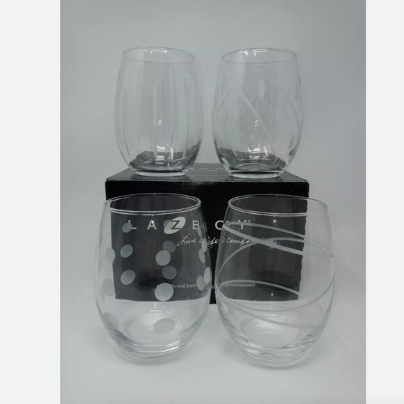 NWT 4pc Diamond Engraved Crystal Stemless Glassware - Picture 1 of 10